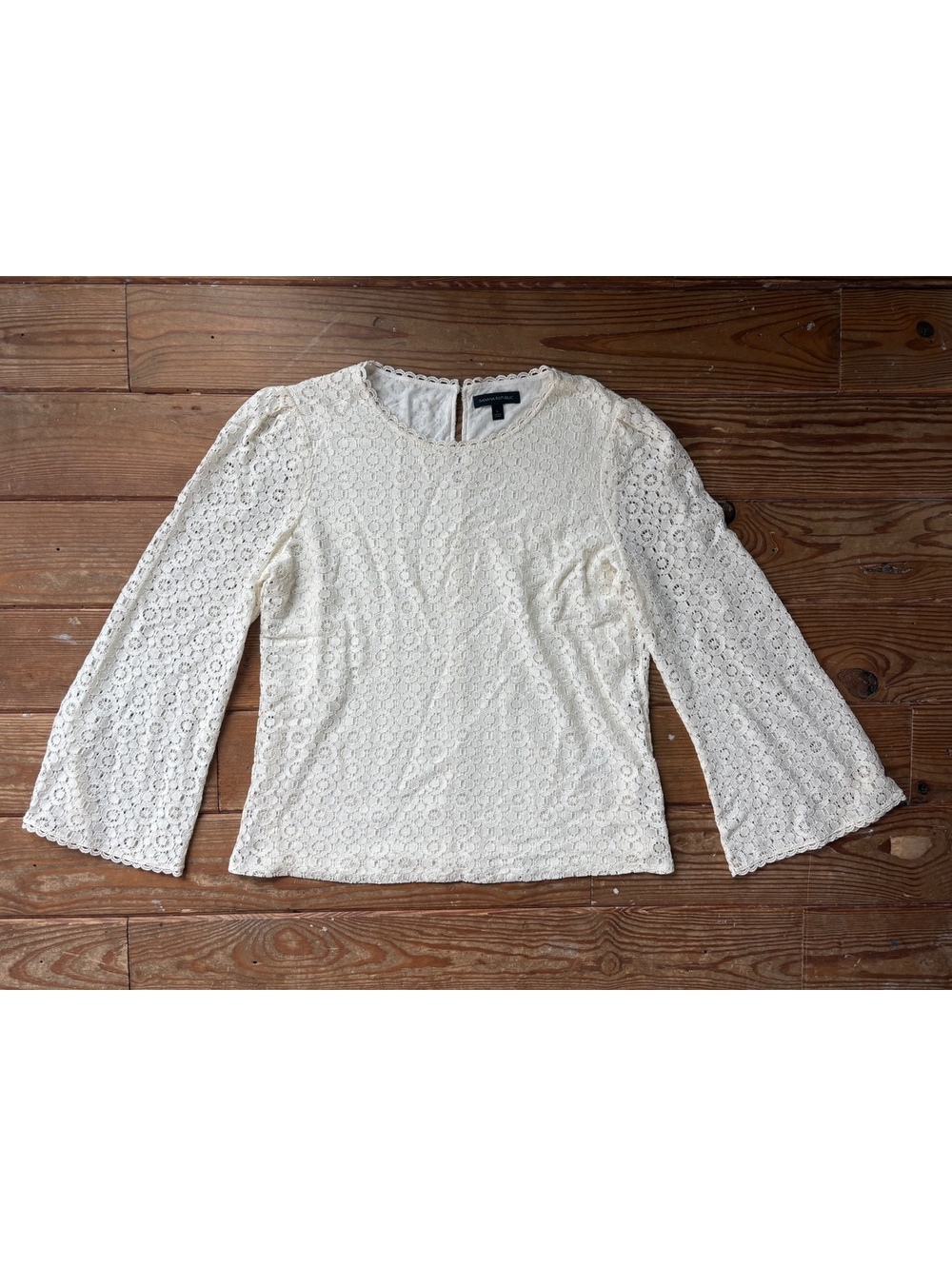 Banana Republic Ivory Floral Lace Bell Sleeve Blouse Large